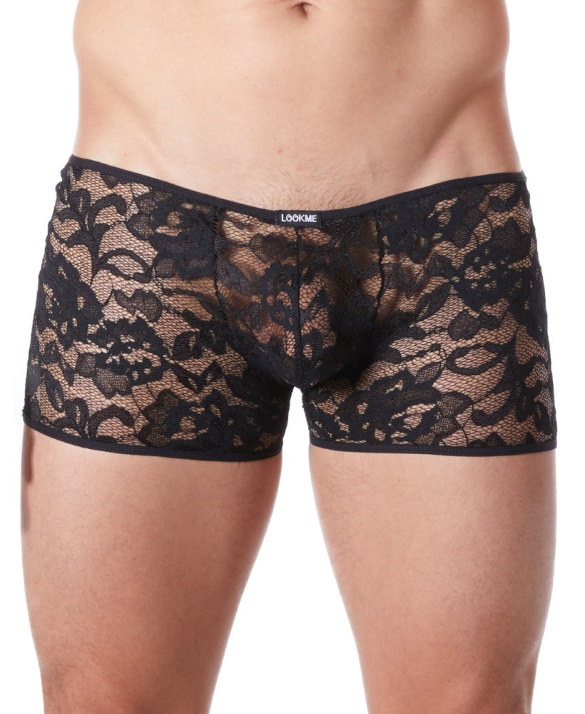 Boxer noir en fine dentelle avec légère transparence 